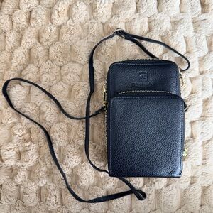 Black Pebbled Leather Crossbody Phone Wallet